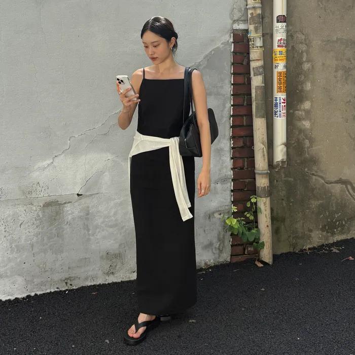 Minimal Linen Long Dress_Black