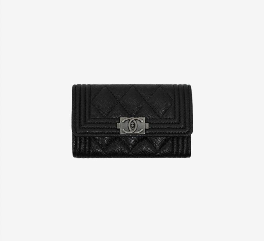 *관부가세포함* CHANEL 샤넬 보이 플랩 카드 홀더 그레인드 카프스킨 & 루테늄 메탈 블랙