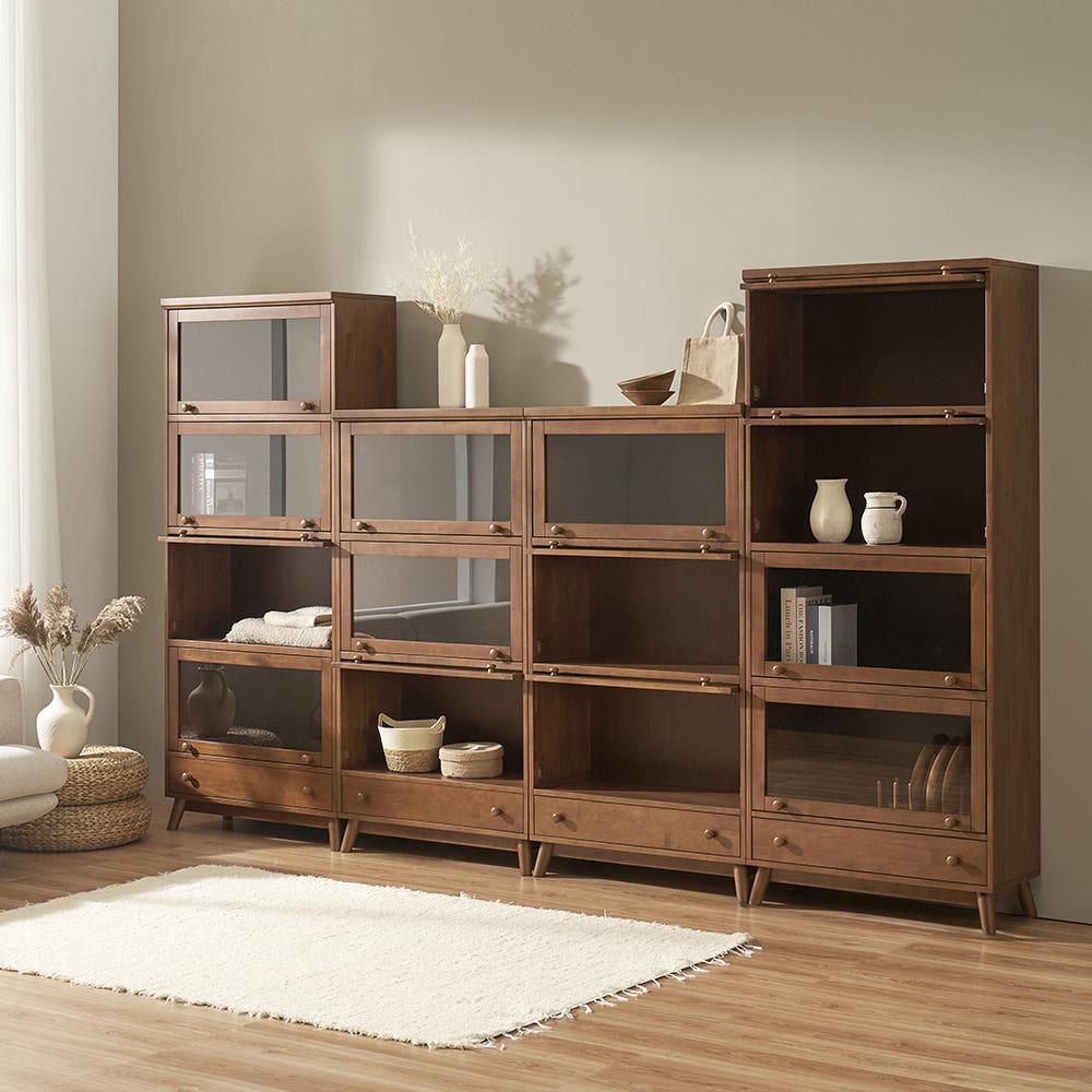 오크빌 오테카 원목 유리 장식장 4단 월넛 인테리어 거실 수납장 엔틱 진열장 나무 가구