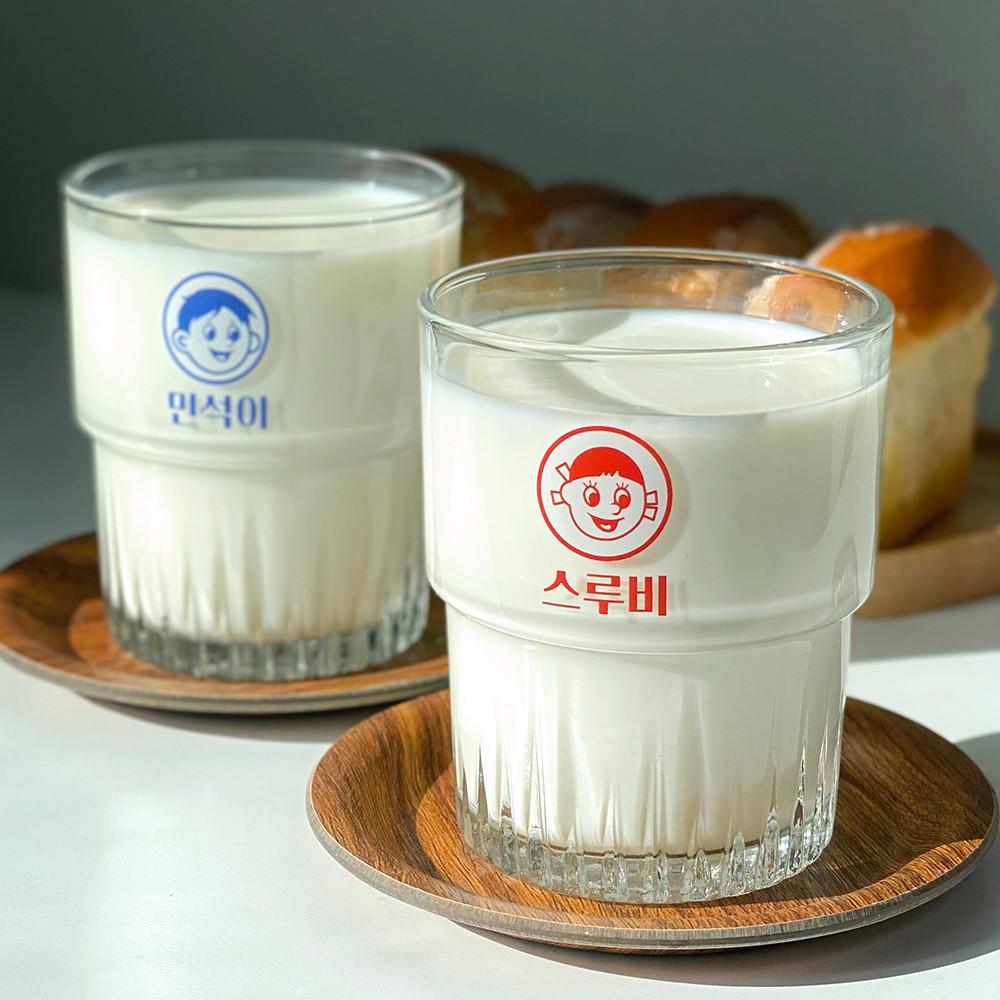 홈카페 유리컵 인쇄 주문제작 레트로 각인 강화유리컵 커피잔 선물