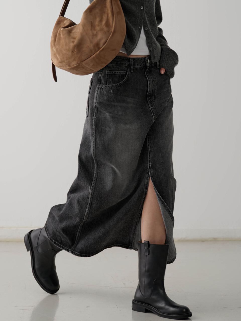 클래식 데님 스커트_dark grey