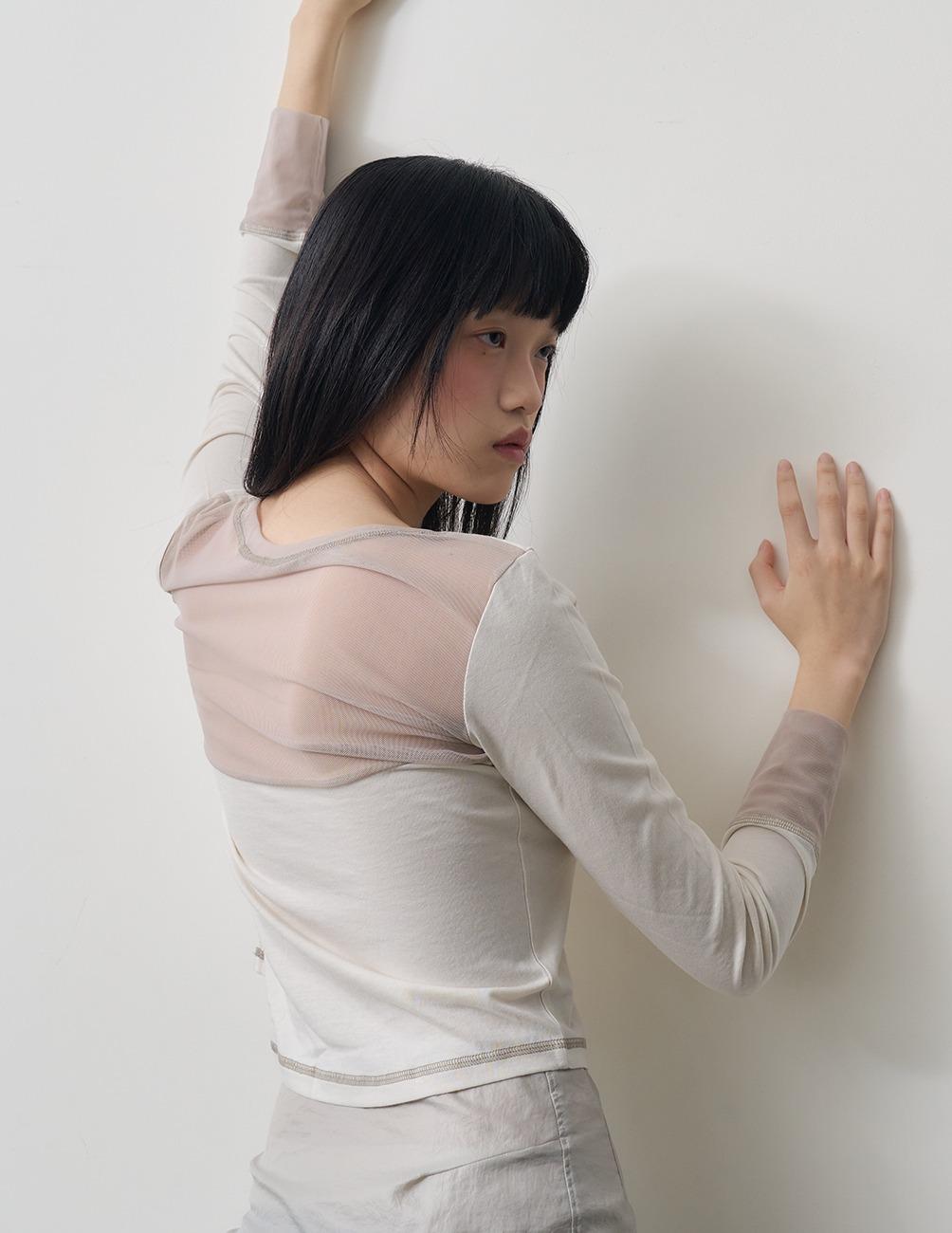 Mesh blocked top ivory