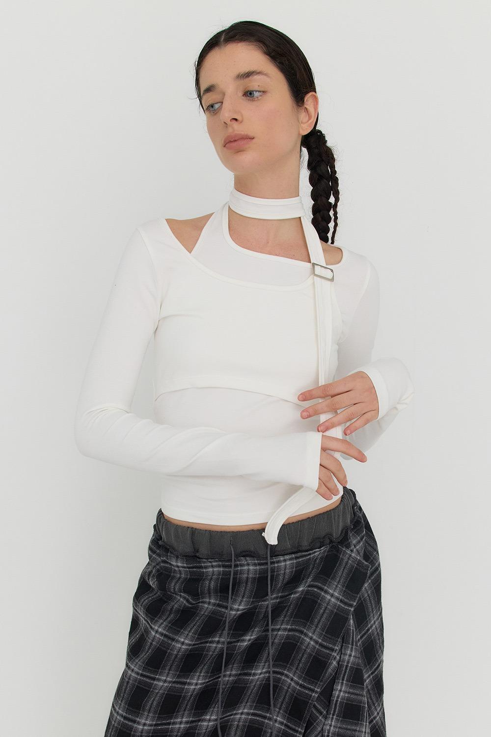 KATRINA BELT SCARF LAYERED T - WHITE