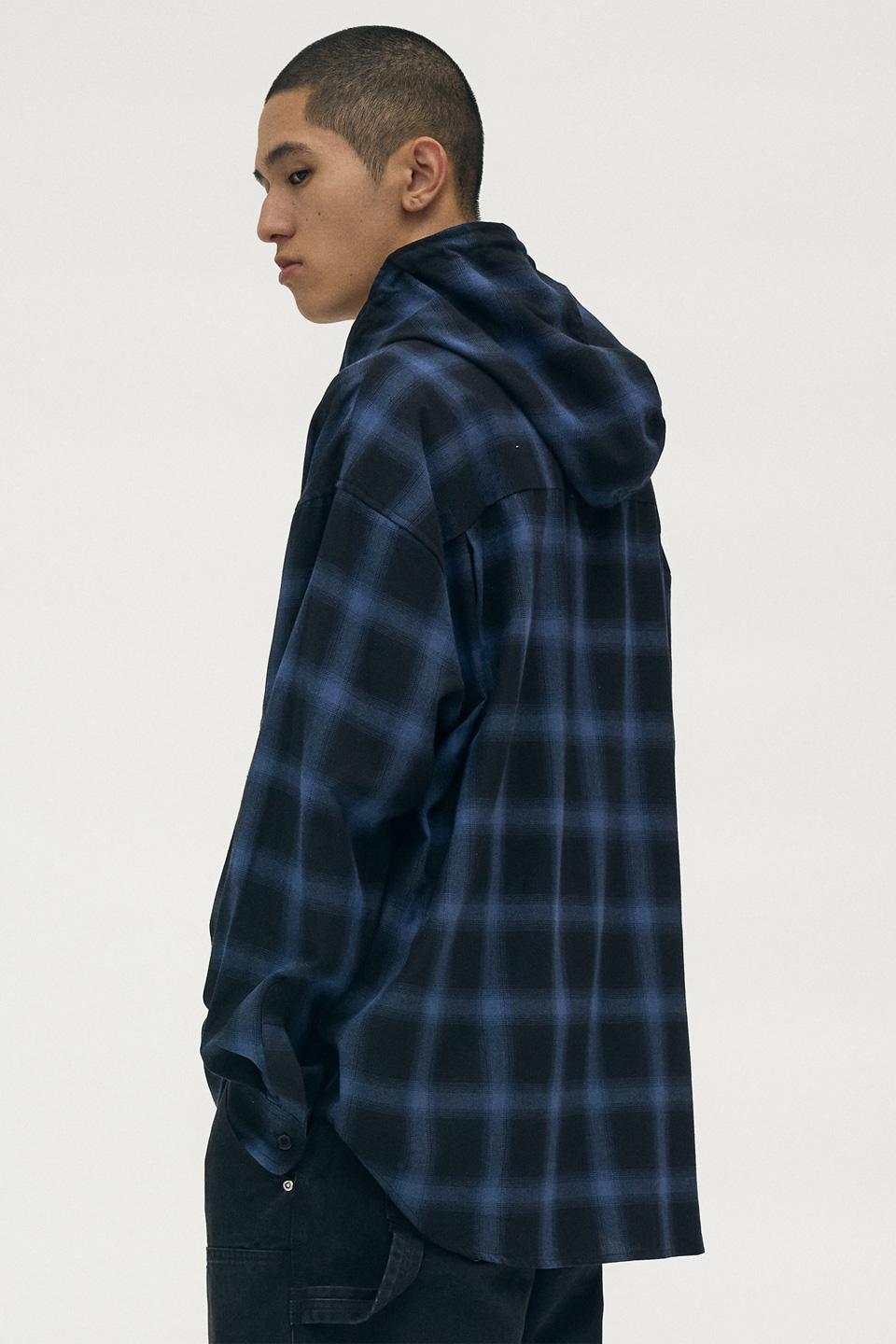 CHECK HOODED SHIRT [BLUE]