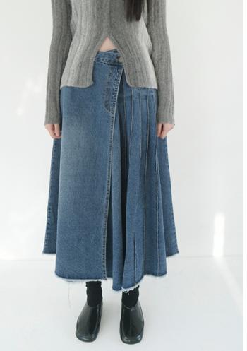 unbalance pleats denim skirt (2c)