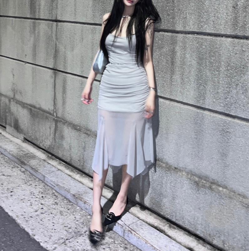 Drape see-through dress