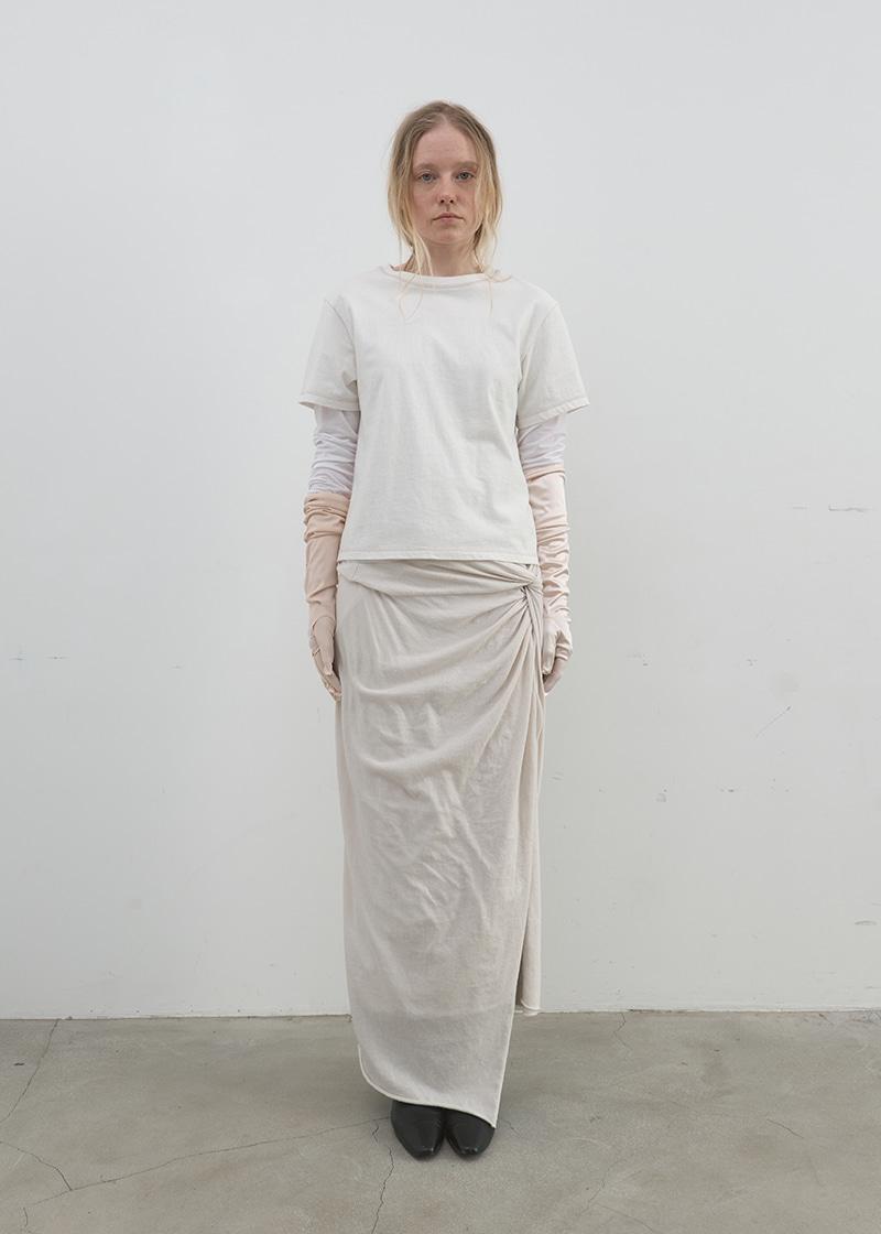 DRAPED KNOT MAXI SKIRT IN ECRU