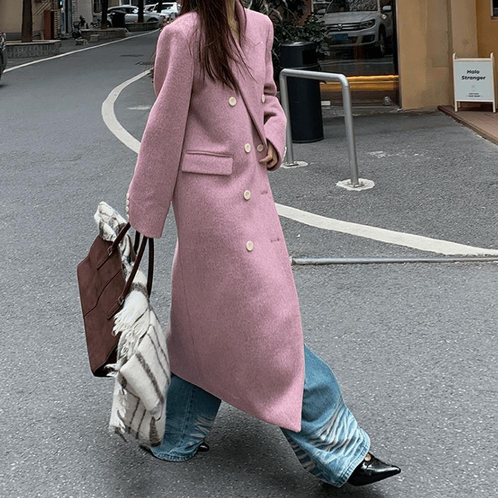 핑크롱코트 루즈핏더블코트 여자겨울코트
