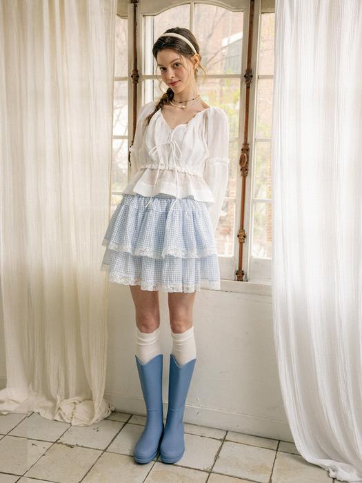 DD_Blue check lace hem skirt