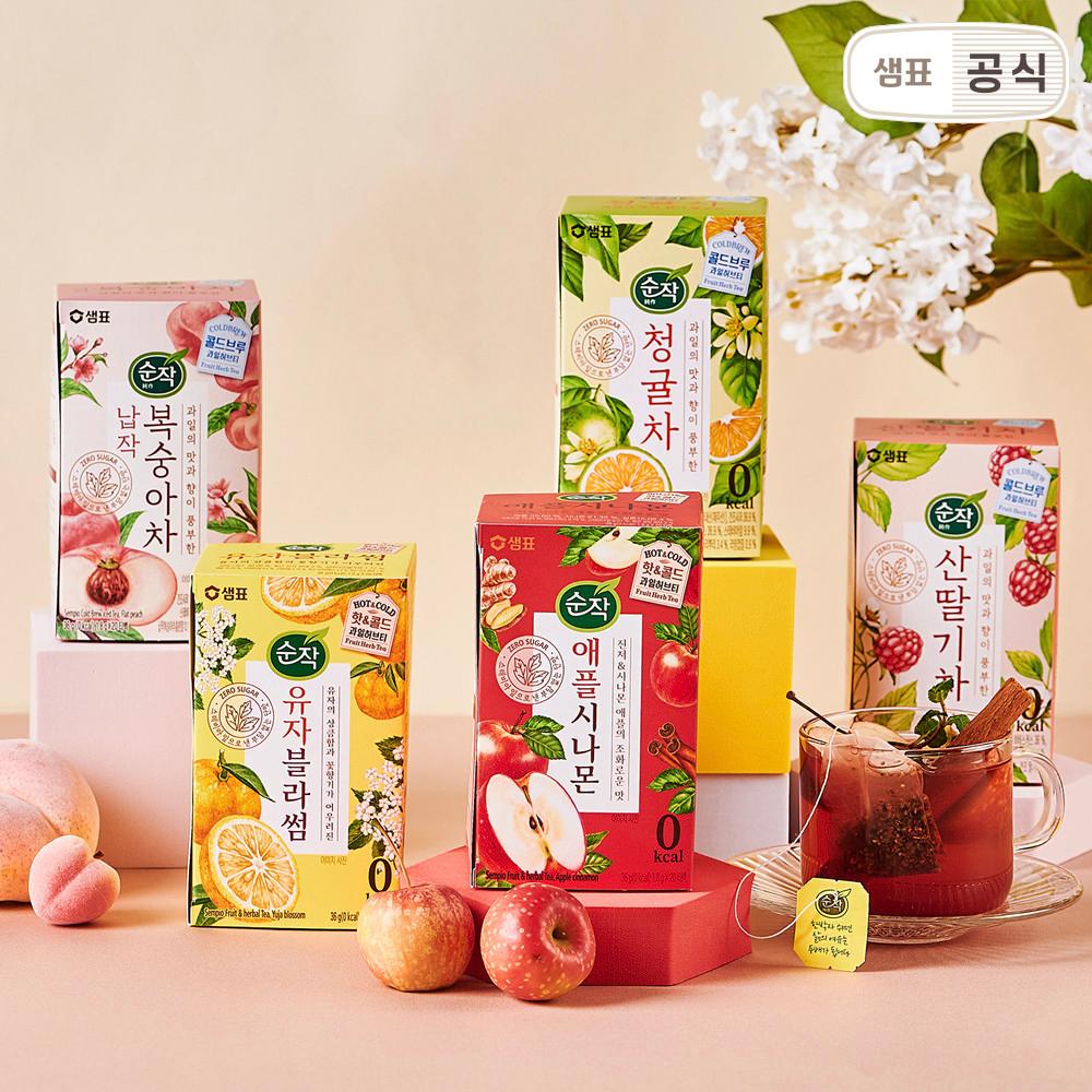 순작 과일허브티 5종 골라담기 / 애플시나몬 유자블라썸 납작복숭아 청귤차 산딸기차