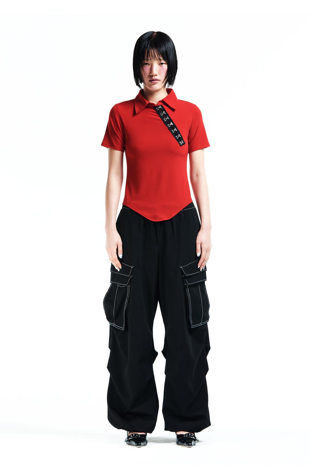 POINTY STITCH DOUBLE POCKET CARGO TROUSERS (BLACK)