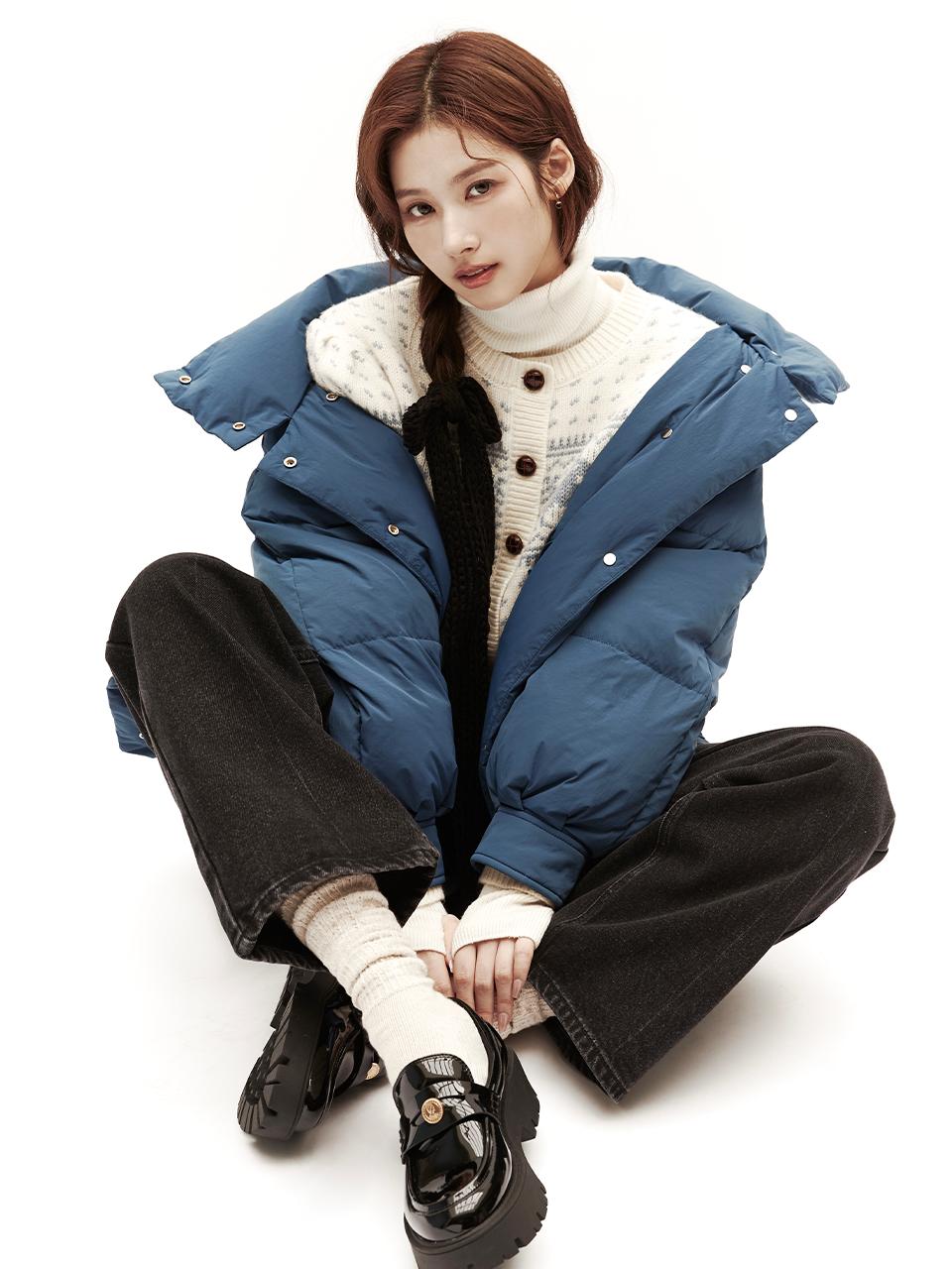 [사나 착용] JADE stand collar down padding_blue