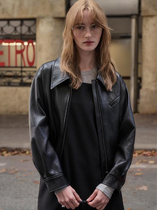 [단독]루시 비건 레더 자켓_블랙 / LUCY VEGAN LEATHER JACKET_BLACK