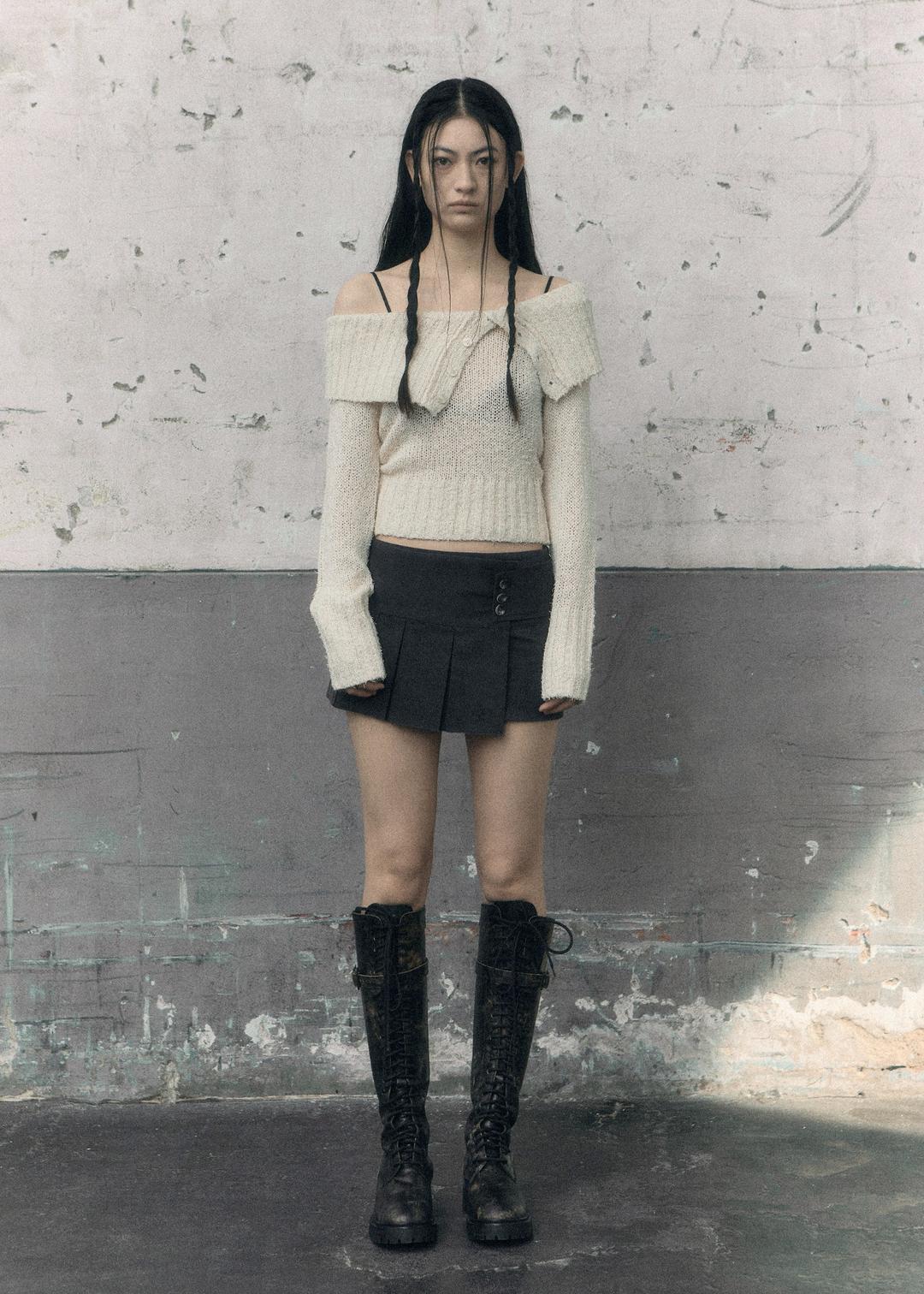 COTTON PLEATED WRAP SKIRT, CHARCOAL