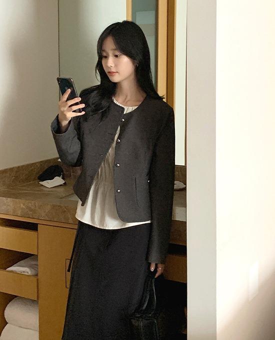 메리어라운드 [간절기][가을신상🍁][하객룩][가을아우터][트위드] 베로드 노카라 (jk)
