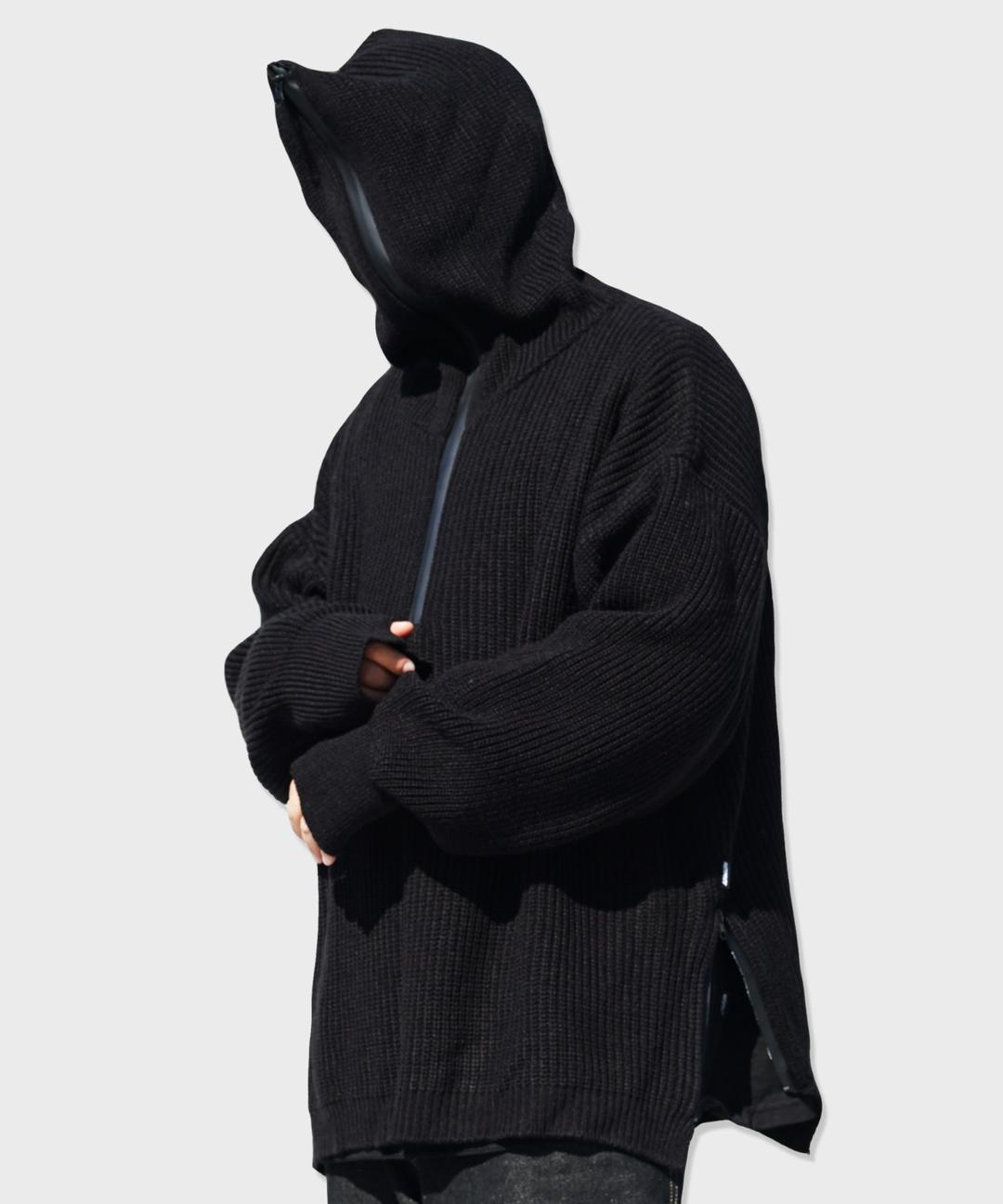 half zip up wool blend knit hood