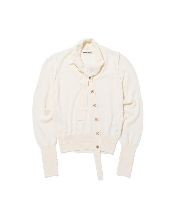 ASYMMETRIC COLLAR KNIT CARDIGAN - IVORY