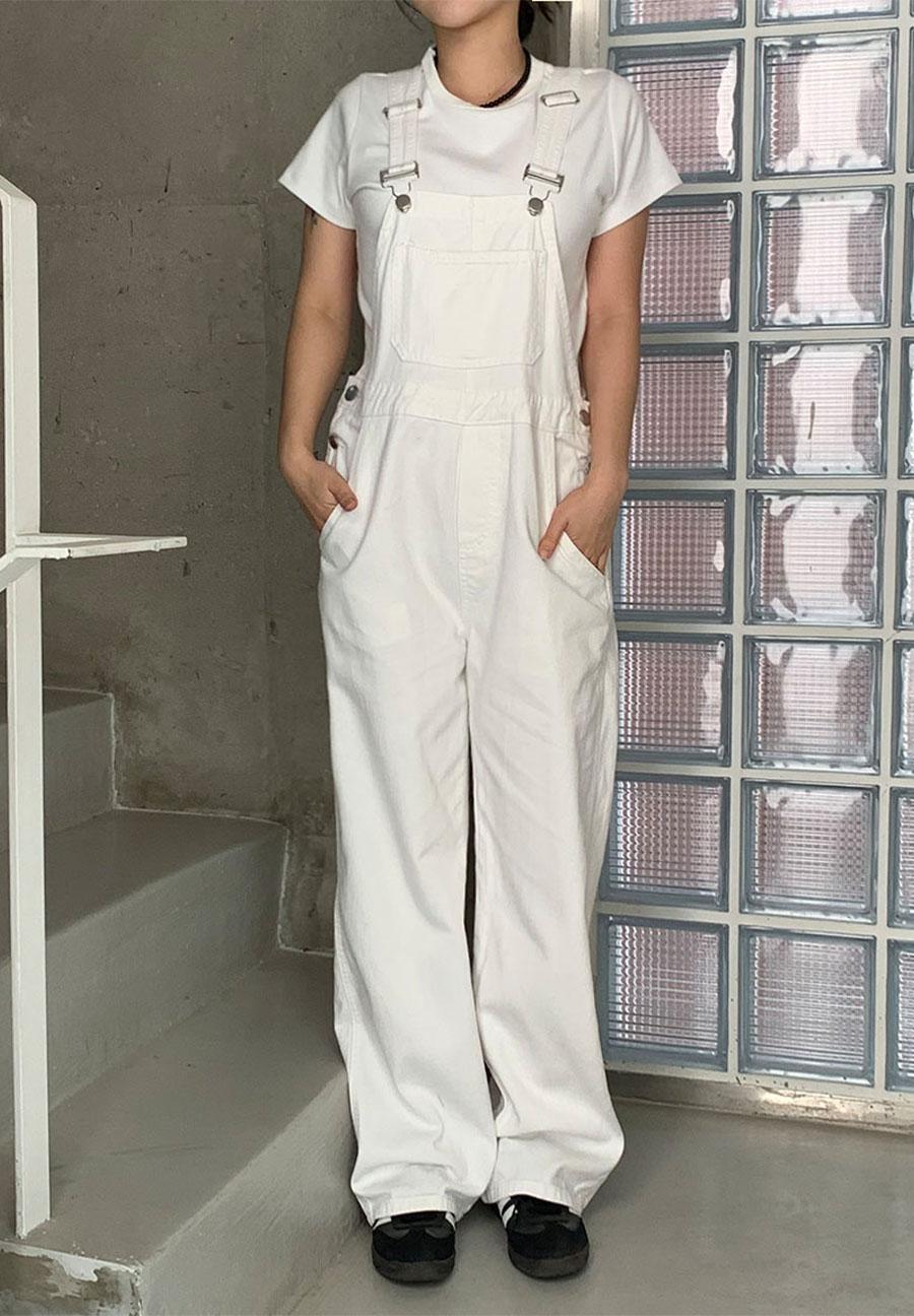 마리 여성 봄 스티치 화이트 멜빵 팬츠