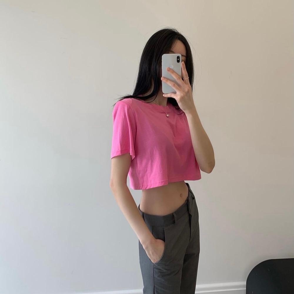 러브 크롭 패드 라운드 반팔티 3color