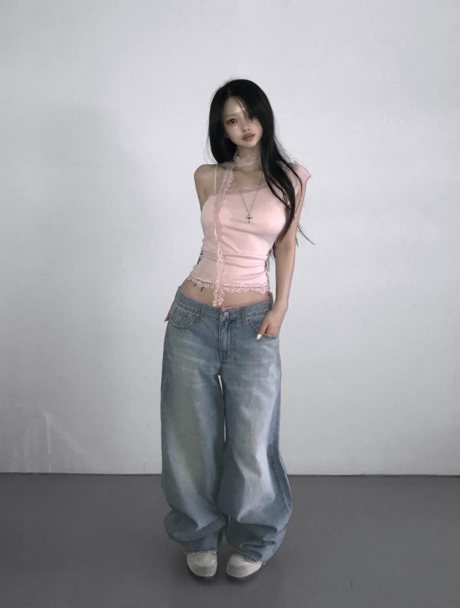 디에어타운 pink lingerie outfit denim pt