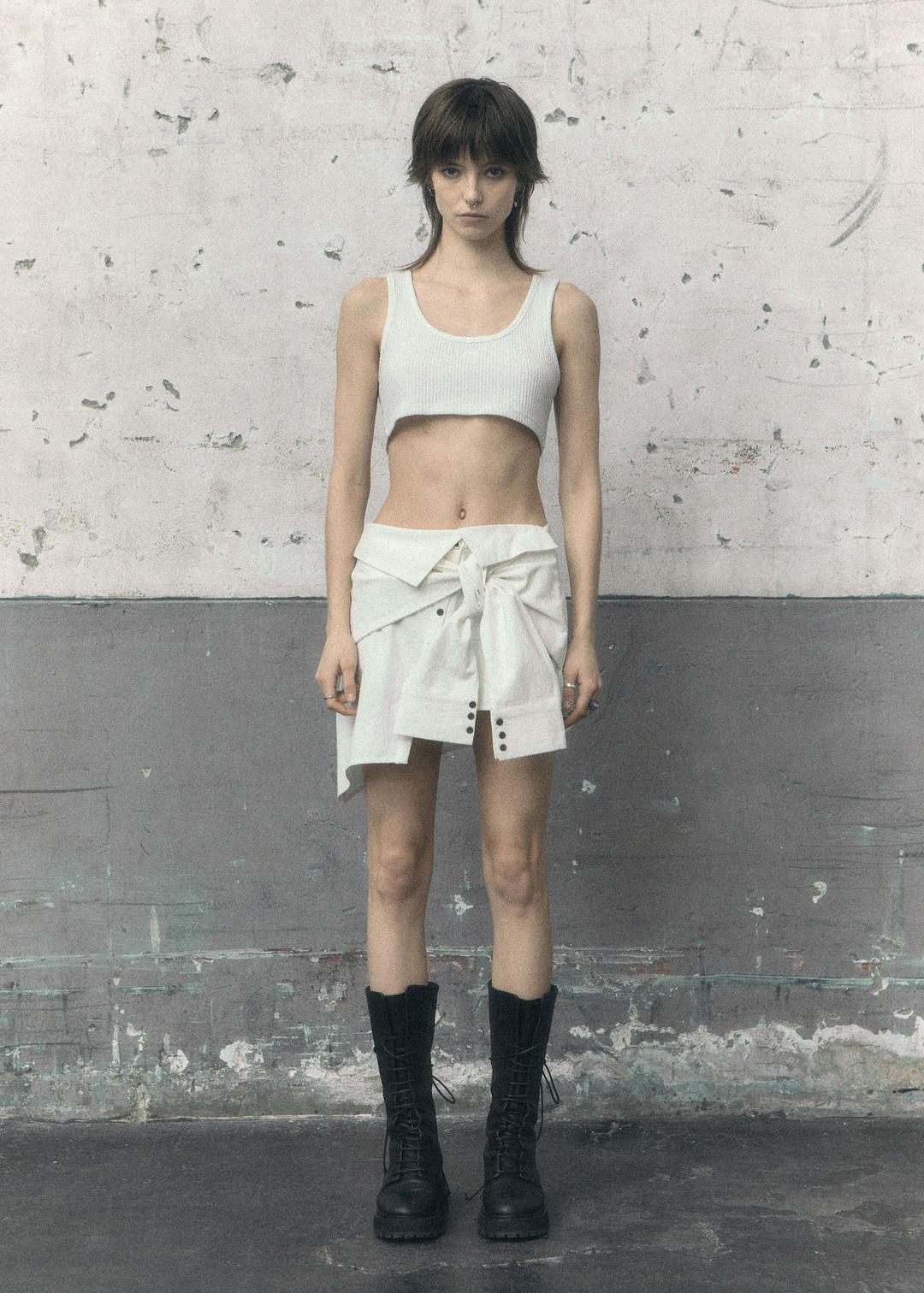 UNBALANCED SHIRT SKIRT, IVORY