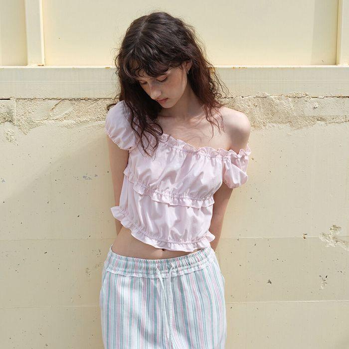 Banding Shirring Blouse, Light Pink