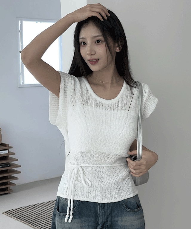 미제 [당일발송] 마샬 캡소매 백 스트랩 리본 니트(2color)