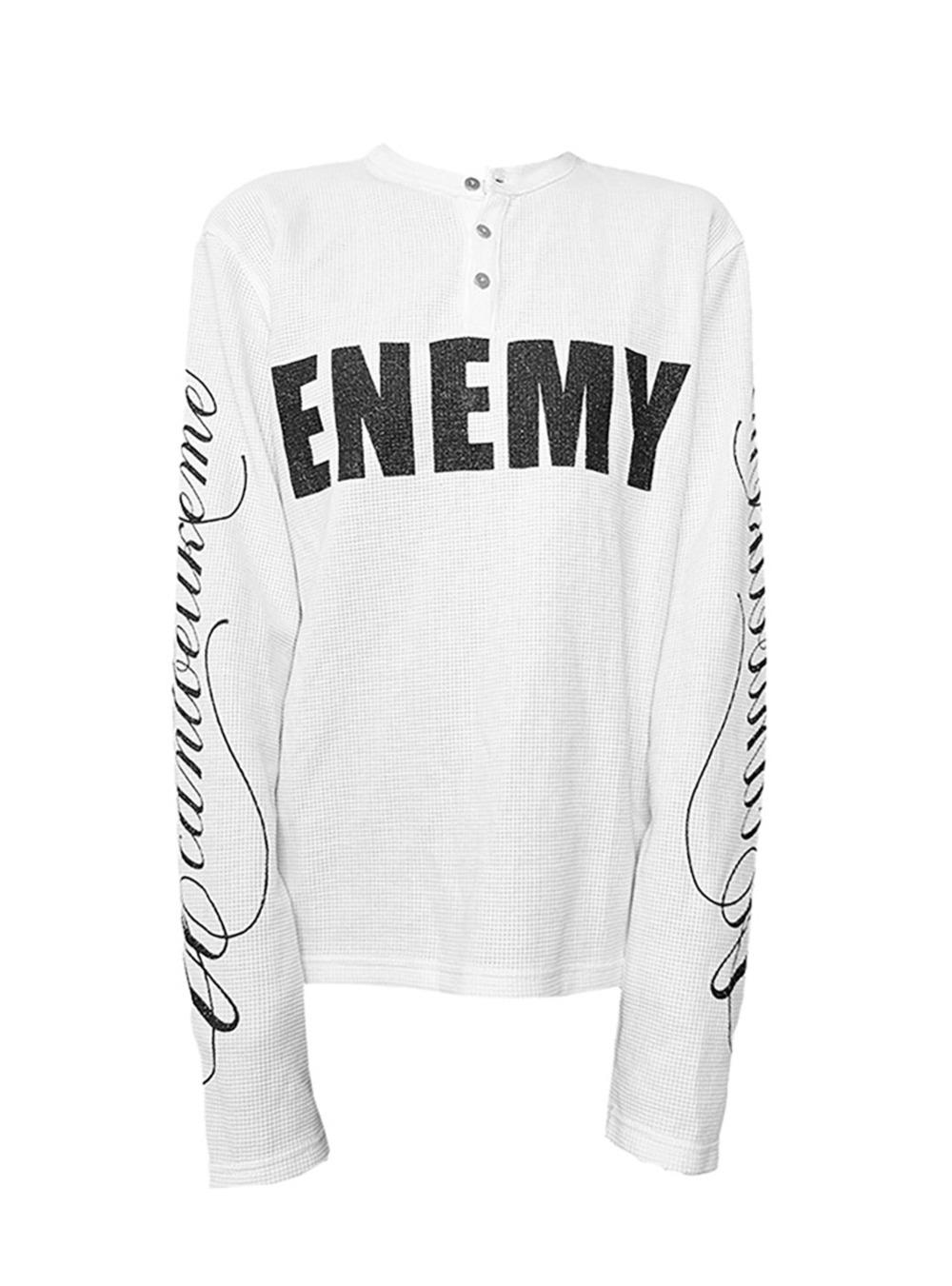 Henry Neck Waffle Lettering Long Sleeve Shirt