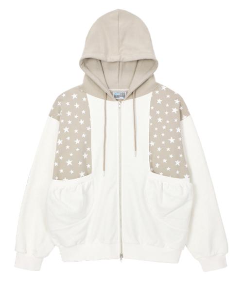 YB x Oliwa Star Print Zip-Up Hoodie_cream