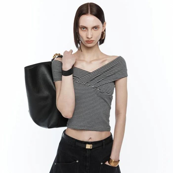 CROSS-OVER OFF-SHOULDER TOP GREY (S24TO9012GY)