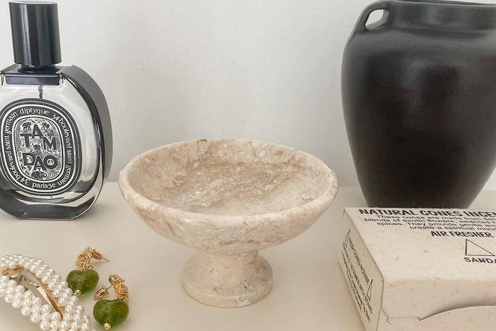 베이지 마블 대리석 굽트레이 인센스홀더 - 원형