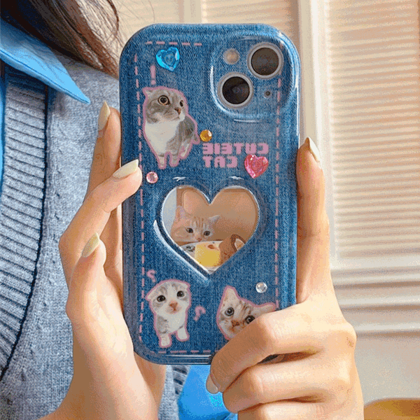 블링블링케이스 데님 러블리 캣 아이폰 젤리케이스