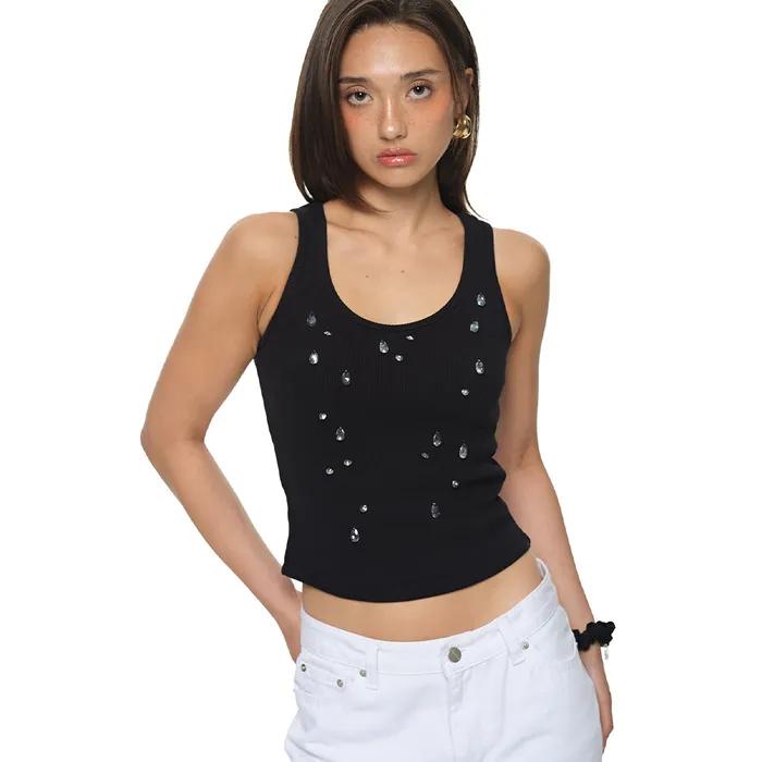 WATER DROP CRYSTAL SLEEVELESS TOP (BLACK)