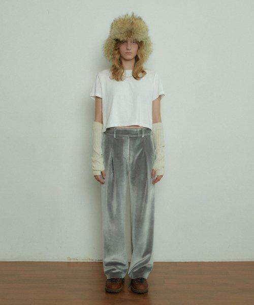 VELVET LOW WIDE PANTS_SILVER