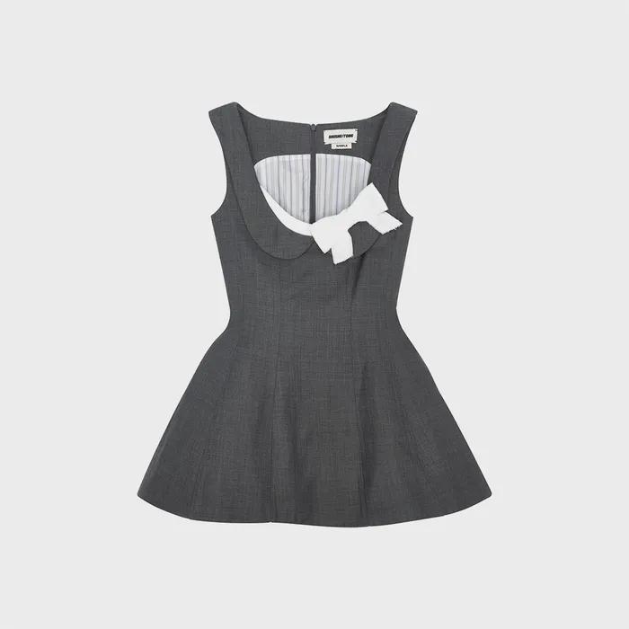 (W) SIDE BOW A-LINE DRESS (GREY)
