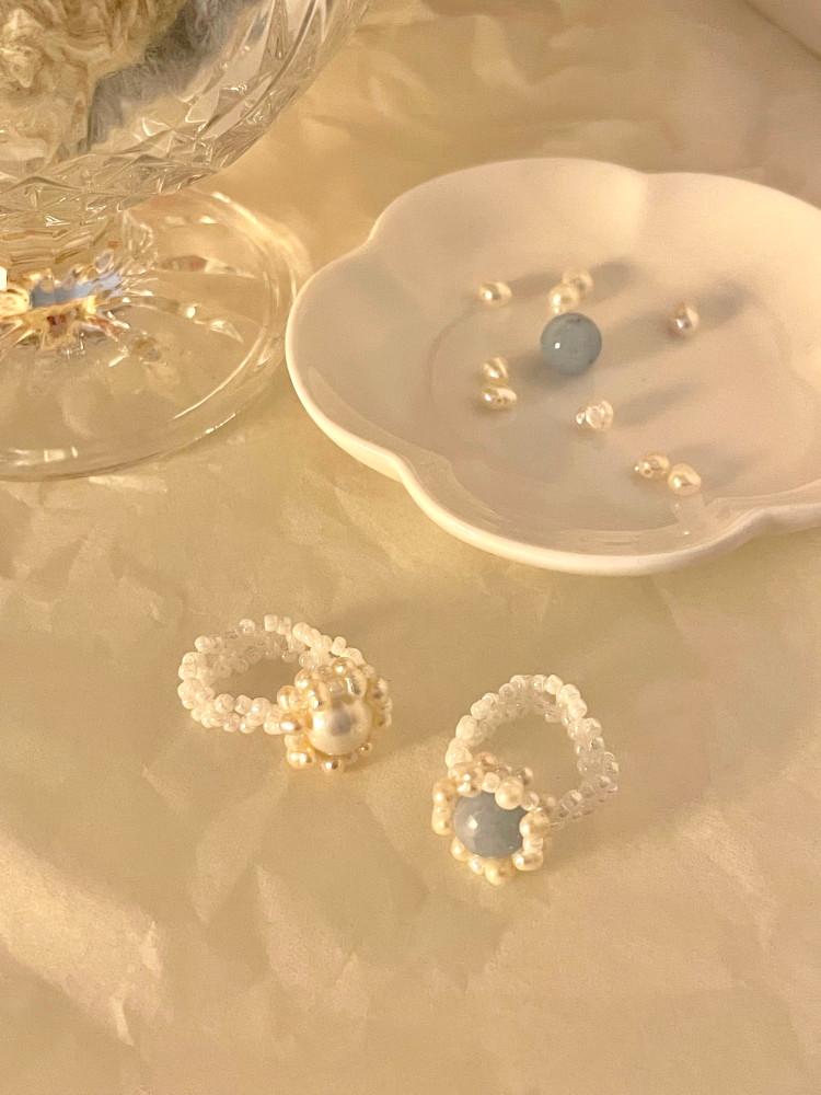 Wang pearl beadsring 왕 진주 아쿠아마린 천연석 비즈 반지