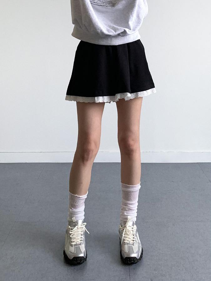 올더 레토 핀턱 쇼츠 레이스 밴딩 팬츠