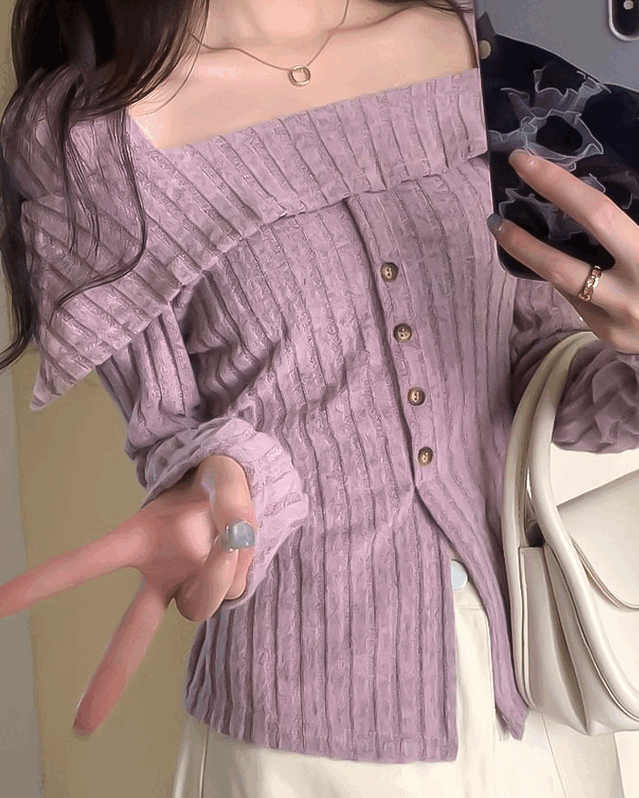 [ 💗청순 여신st 💗 ] 스퀘어넥 일자 어깨 긴팔 니트