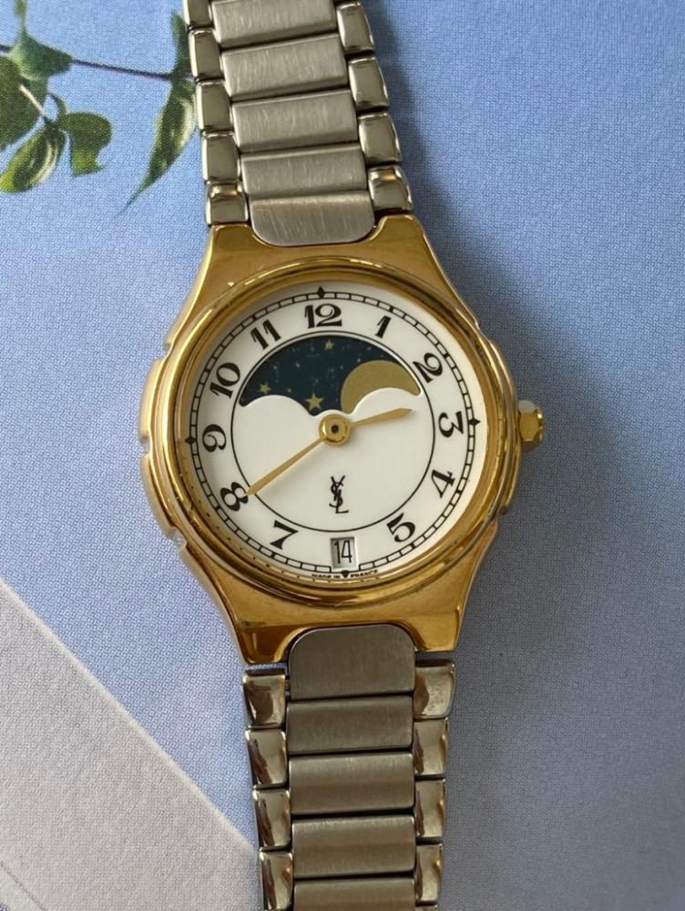 [중고] Vintage ysl moon phase wach small size(빈티지 입생로랑 문페이즈 시계 여성용 사이즈)