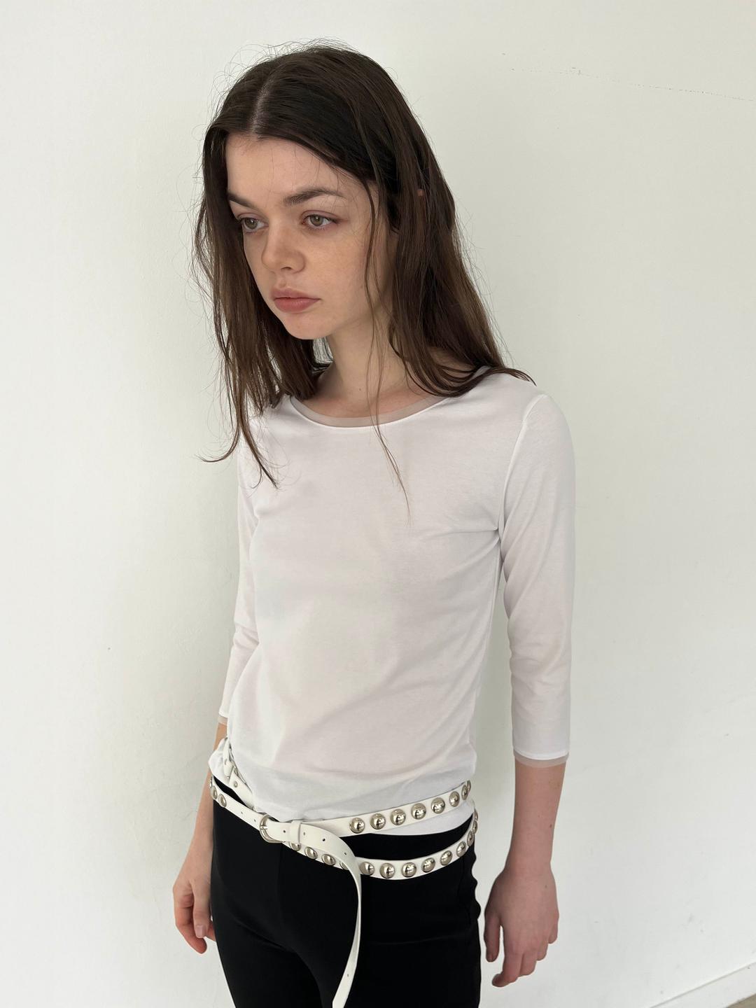 Sheer Panel Boat Neck Top (White)