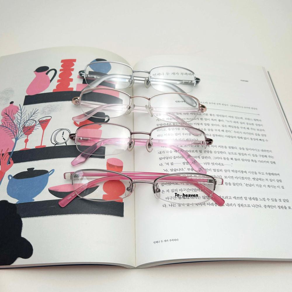 키치한 사각 분홍색 빈티지 반무테 이영지 안경