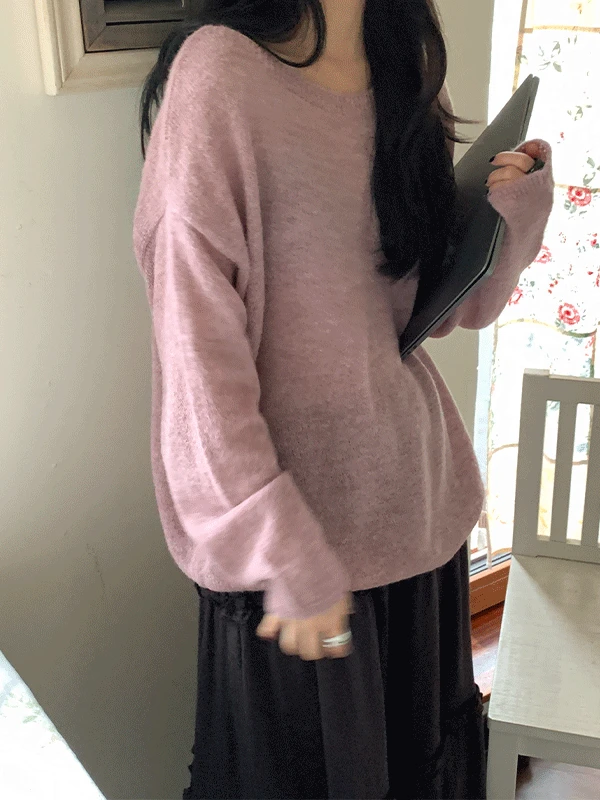 나이니 미즈닝 여리핏 알파카 보트넥 긴팔 니트