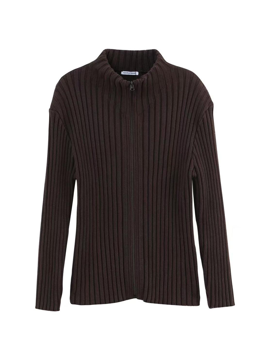Brown knit zip-up cardigan