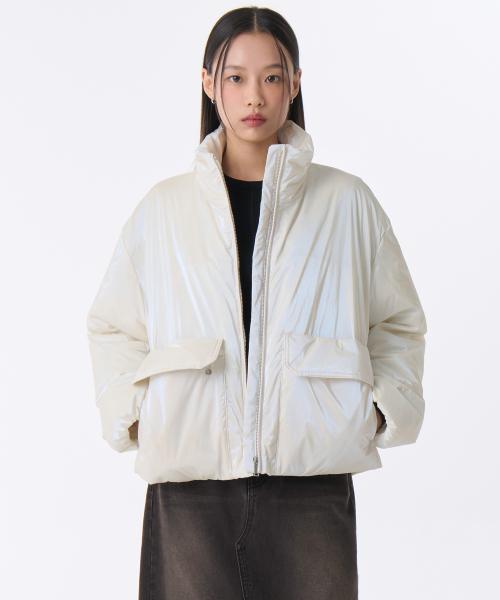 우먼즈 데일리 푸퍼 샤이니 숏 패딩 재킷 [아이보리]