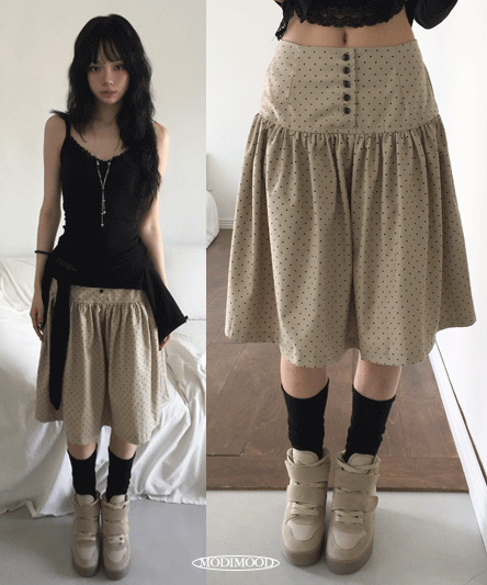 [빈티지코어🖤] 틴 도트 밴딩 미디 스커트 - 4color