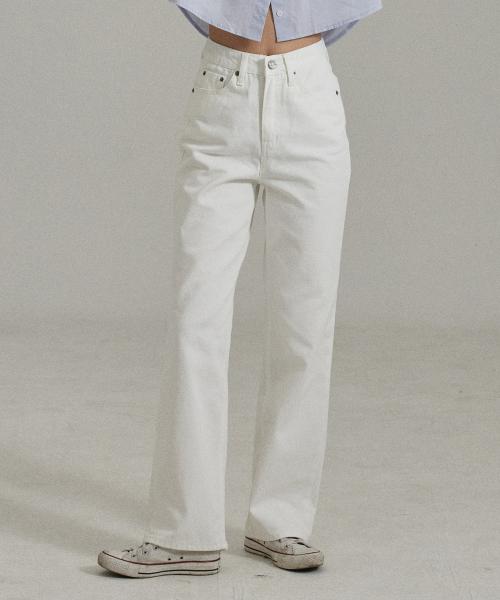 [9283] 시그니처 아이보리 세미와이드 코튼 팬츠