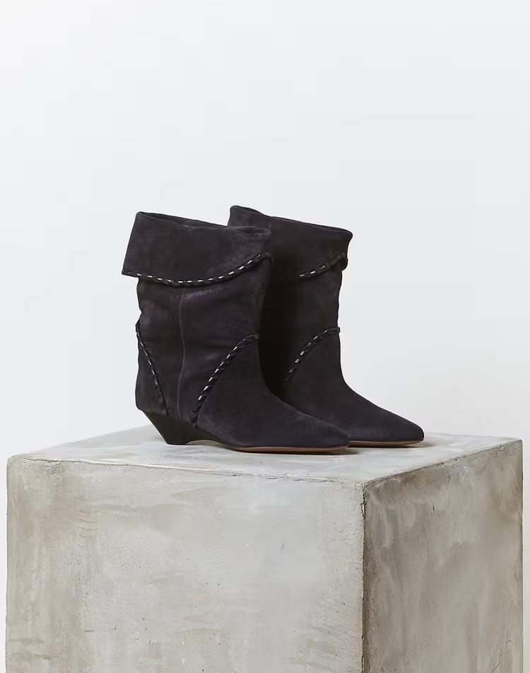 블랙 단색 소가죽 하프부츠