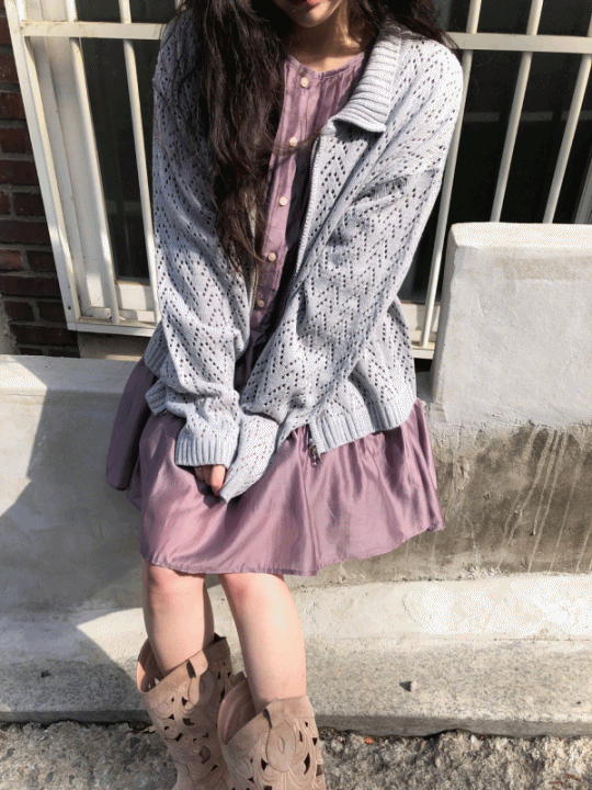 mellow punching knit zip-up (4color) / 멜로우 펀칭 니트 집업