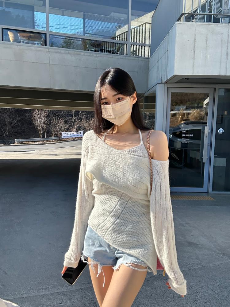 당일발송/ 유사품 주의 [한소희 니트] 메리 르아뉴멜랑 투피스 니트 세트