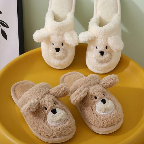 에린 귀여운 곰돌이 털 슬리퍼,빅사이즈 남녀공용 커플 신발 직장인 사무실 거실화 퍼슈즈 털실내화 겨울 데일리 캐주얼 퍼 실내화 2cm